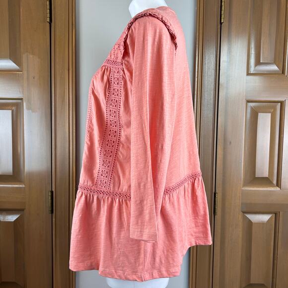 LOGO Lavish by Lori Goldstein 3/4 Sleeve Scoop Neck Lace Mix Top size Med NWT - Picture 3 of 7